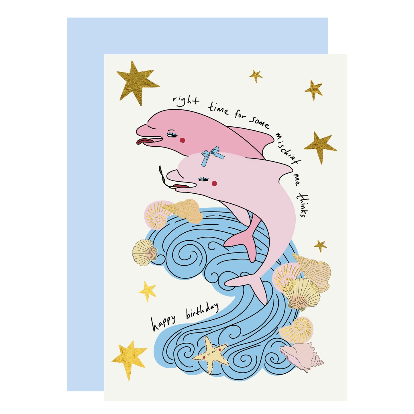 Dolphin pals birthday card gold foil