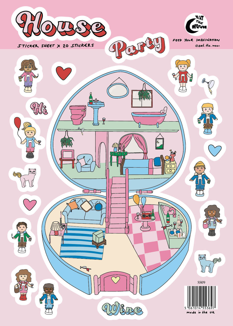A5 House party sticker sheet x 20 stickers