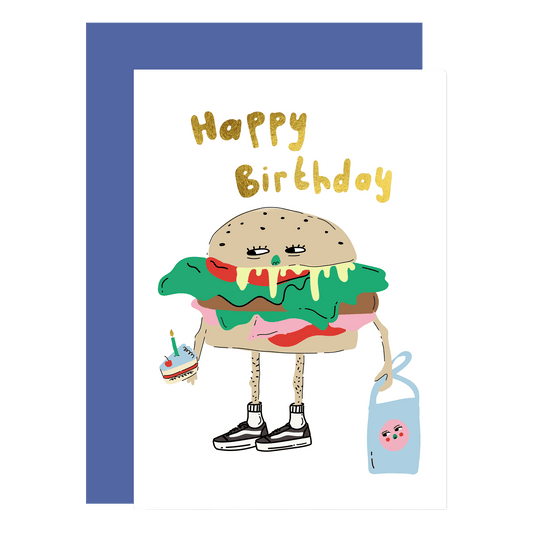 Burger dude - birthday card gold foil