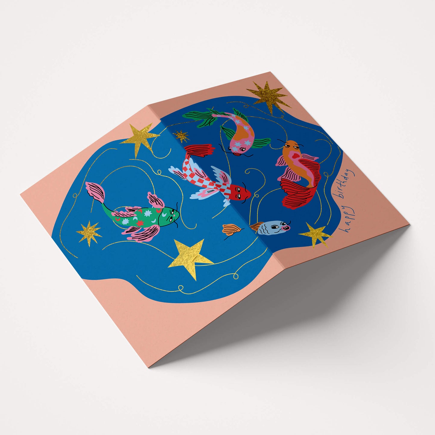 Coy fish birthday card gold foil