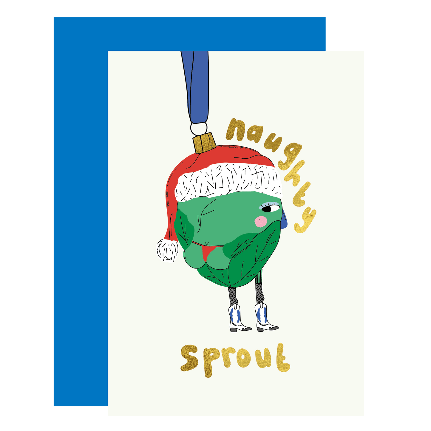 Naughty sprout gold foil Christmas card