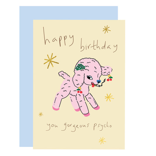 psycho lamb birthday card gold foil