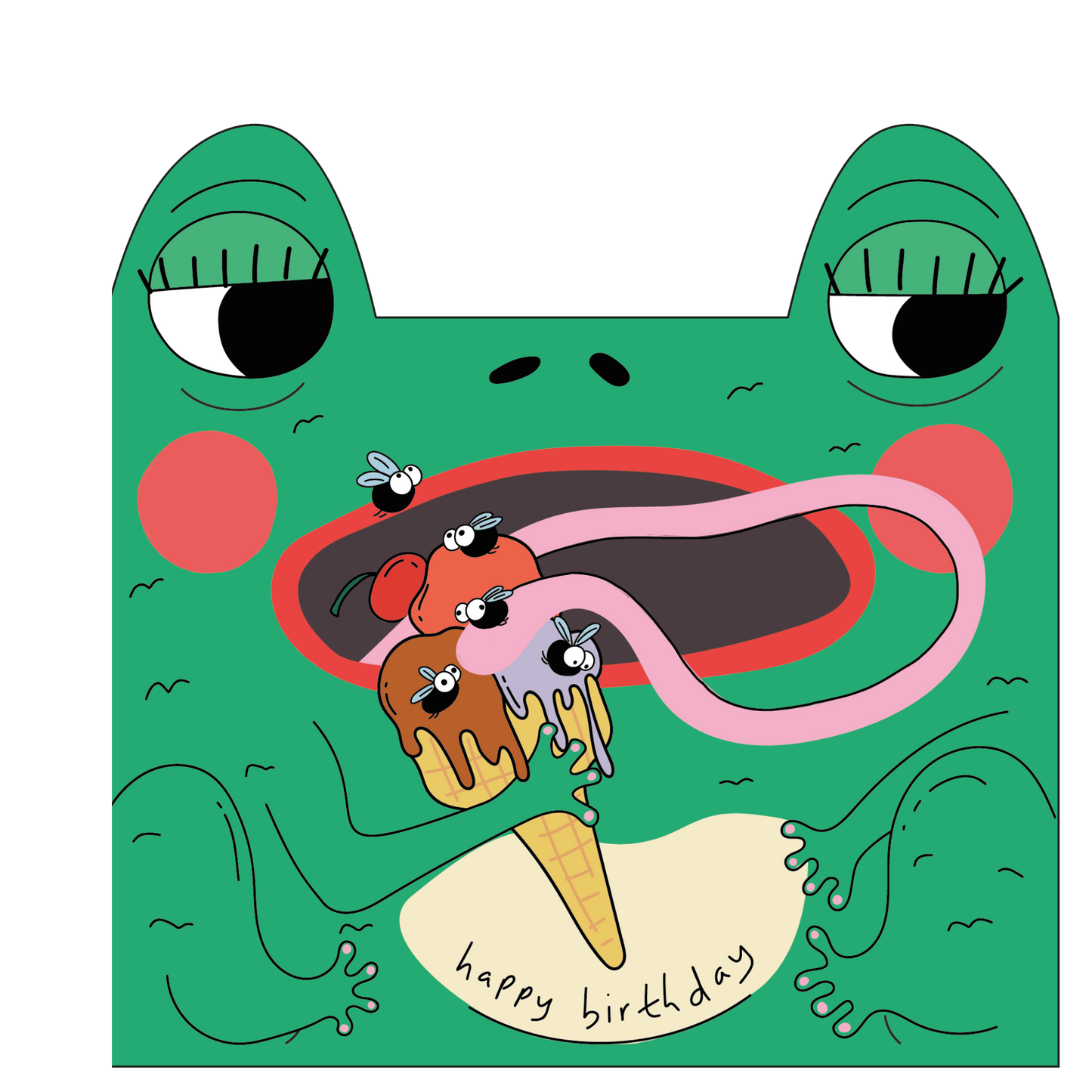 Froggy eating fly ice cream - Kids card