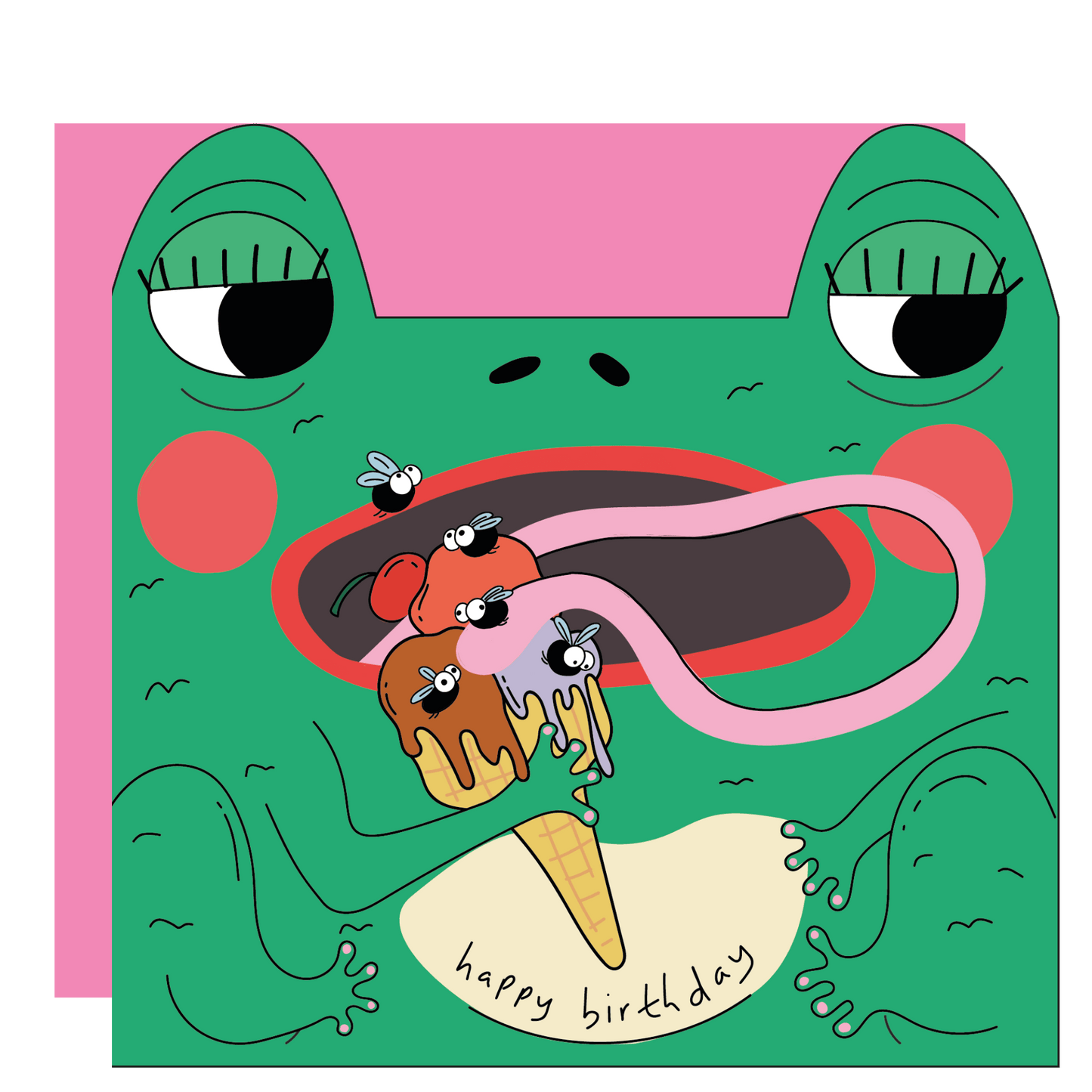 Froggy eating fly ice cream - Kids card