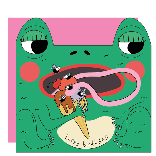 Froggy eating fly ice cream - Kids card