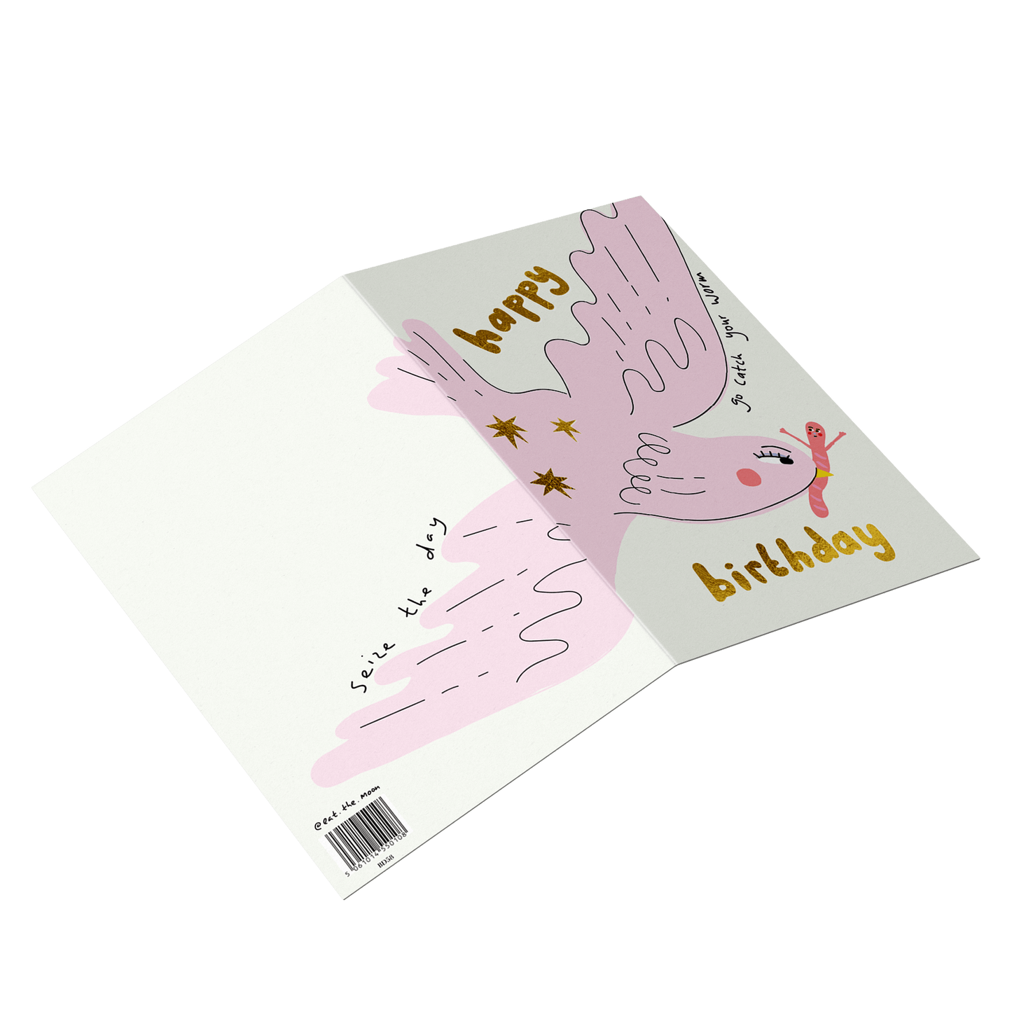 Go catch your worm birthday card gold foil
