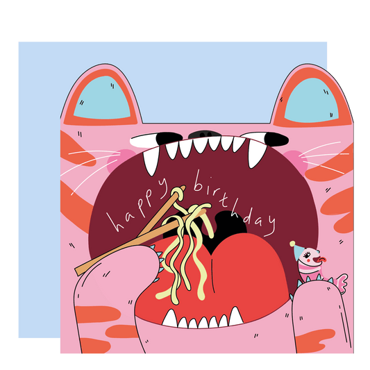 Tiger eating noodles - Kids card