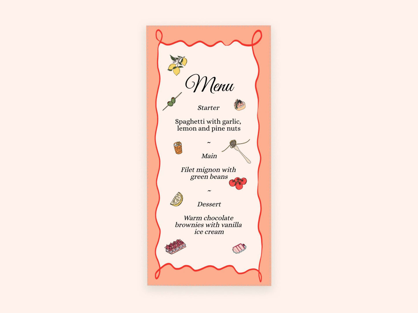 printable wedding menu online